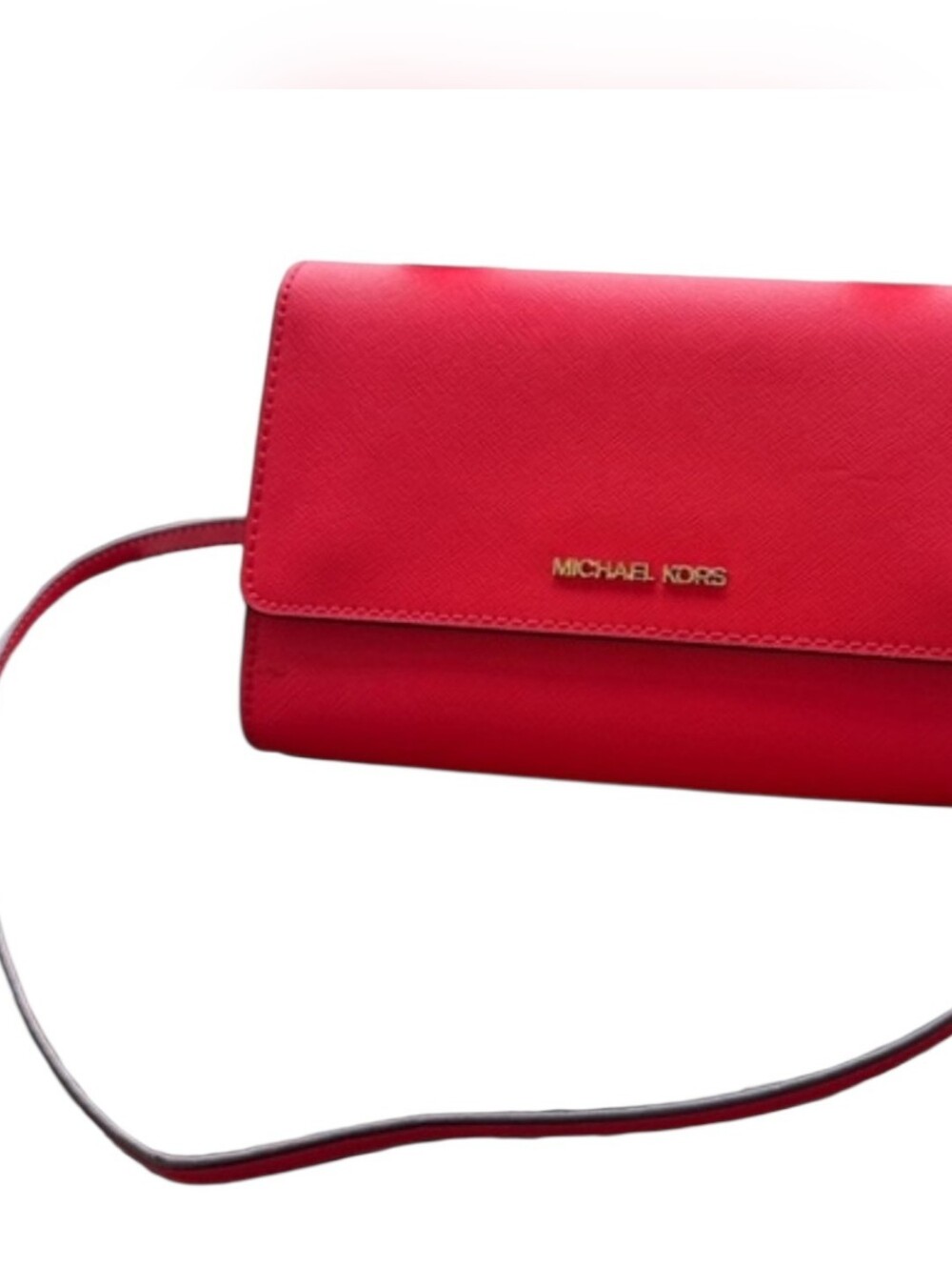 Michael Kors Coral Saffiano Leather 3-in-1 Crossbody Bag with Gold Hardware EUC - Picture 4 of 12